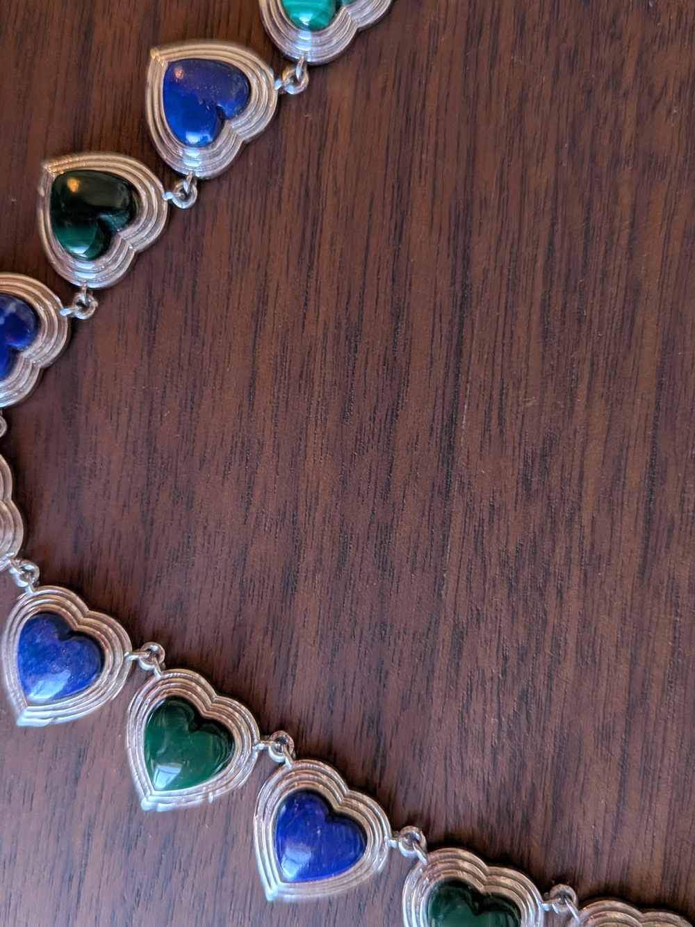 Sterling Silver 925 Heart Necklace with Lapis Lazuli And Malachite - Like New! - Picture 3 of 5